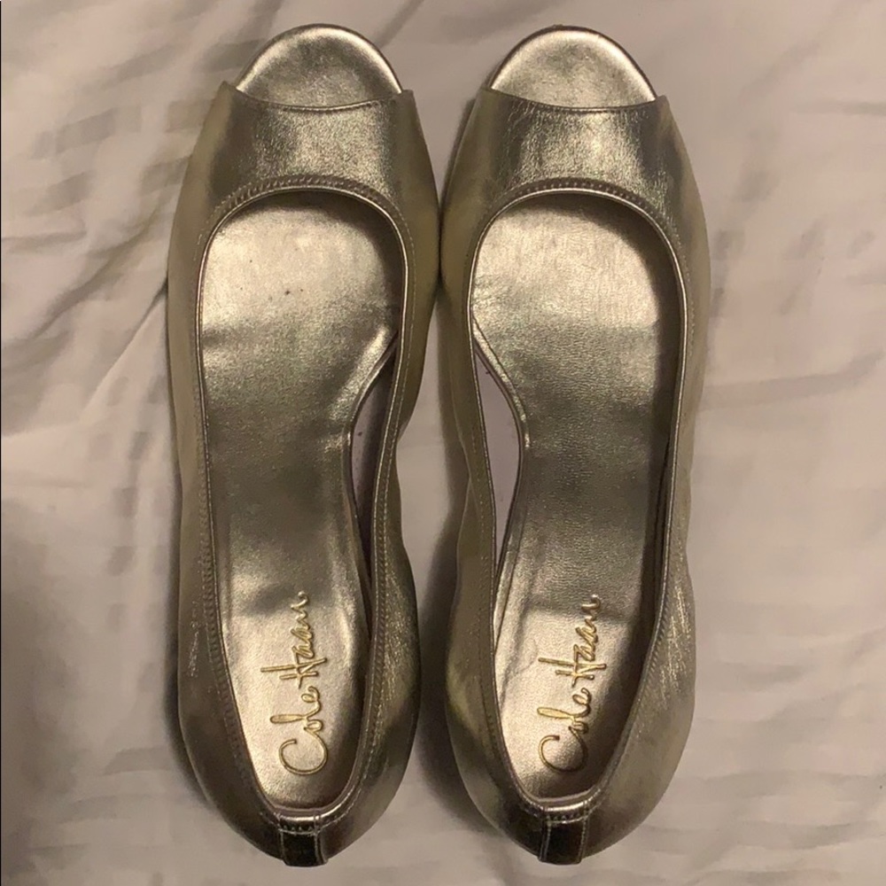 Cole Haan Nike Air gold open toe wedge shoe